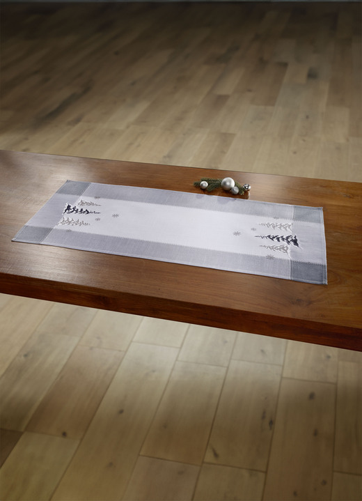 Tischdecken - Deckchen, in Größe 101 (Deckchen, 35x 50 cm) bis 404 (Kissenbezug, 40x 40 cm), in Farbe WEISS-GRAU Ansicht 1