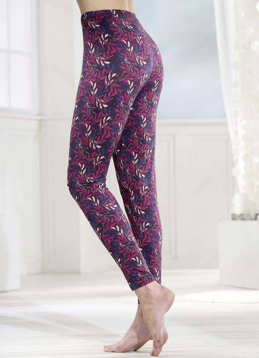 Leggings - Zweierpack Leggings, in Größe 036 bis 052, in Farbe 1X BURGUND-JEANSBLAU-AZALEE-BUNT, 1X BURGUND