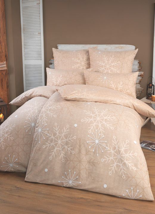 Beddengoed - Florella beddengoedset met sneeuwvlokken en ijskristallen, in Größe 111 (40/80 cm + 135/200 cm) bis 115 (80/80 cm + 155/220 cm), in Farbe BEIGE Ansicht 1
