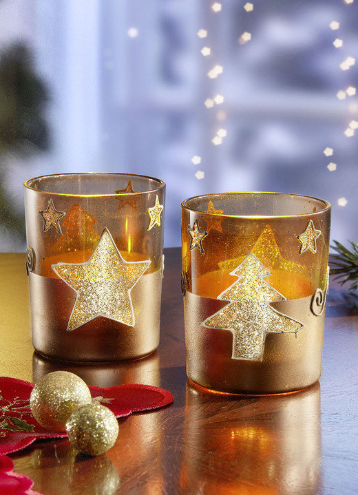 Kerstdecoraties - Waxinelichthouder, set van 2, in Farbe BRAUN-GOLD