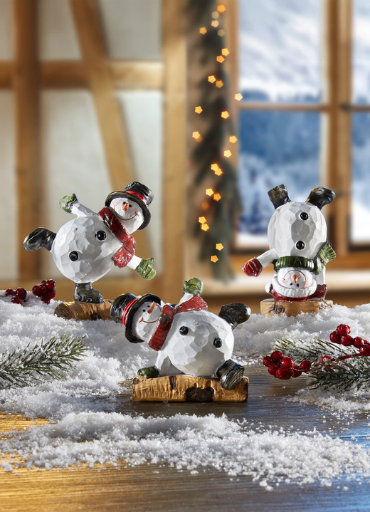 Kerstdecoraties - Sneeuwmannen, set van 3, in Farbe WIT-ZWART-ROOD