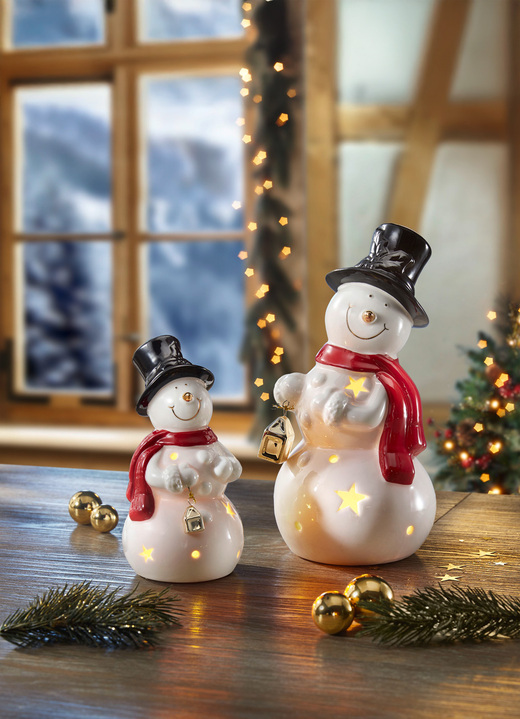 Weihnachtliche Dekorationen - Beleuchteter Schneemann, 2er-Set, in Farbe WEISS-SCHWARZ-ROT