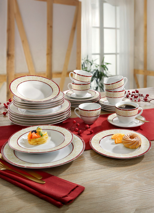 Porselein - Firenze combinatieservies, 30 stuks, in Farbe WEISS-ROT Ansicht 1
