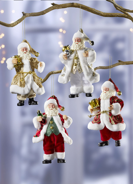 Christbaumschmuck - Weihnachtsmänner, 4er Set, in Farbe BUNT