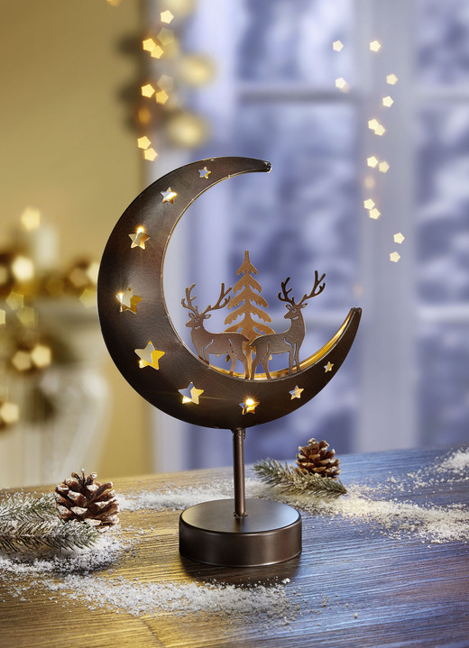 Kerstdecoraties - Verlichte metalen maan, in Farbe BRUIN