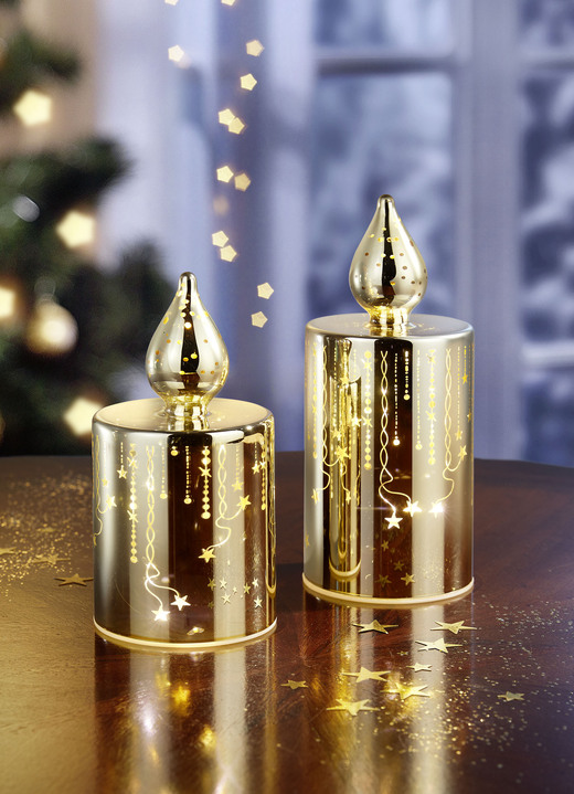 Kerstdecoraties - LED glazen kaarsen, set van 2, in Farbe GOLD