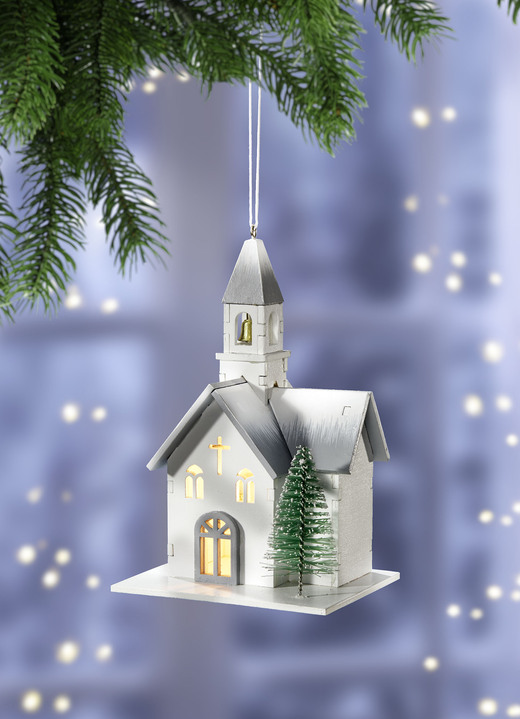 Kerstdecoraties - Verlichte kerk, in Farbe WEISS-GRÜN