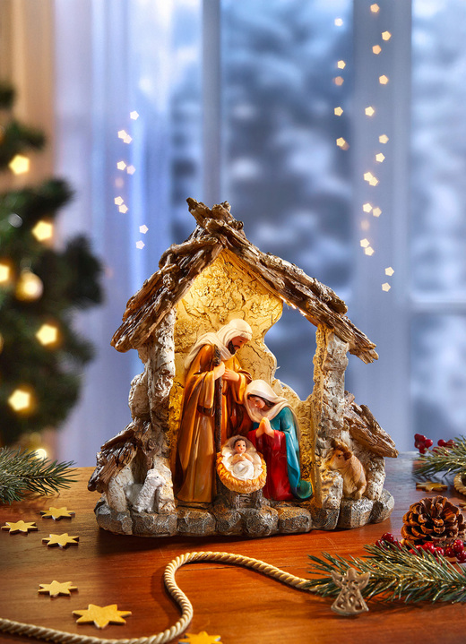 Weihnachtliche Dekorationen - Beleuchtete Krippenszene, in Farbe BUNT