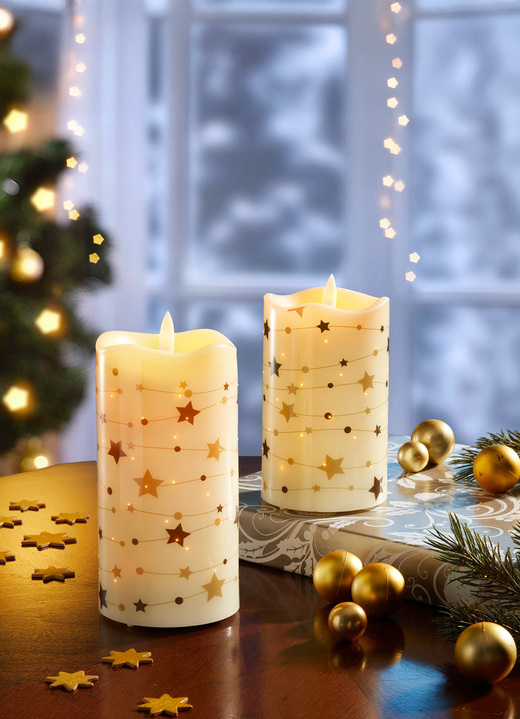 Weihnachtliche Dekorationen - LED-Echtwachskerzen, 2er-Set, in Farbe CREME-WEISS