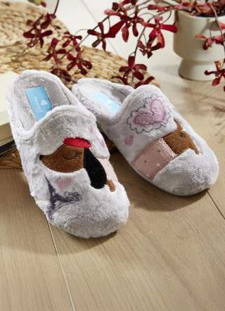 Pantoffel met rubberen buitenzool