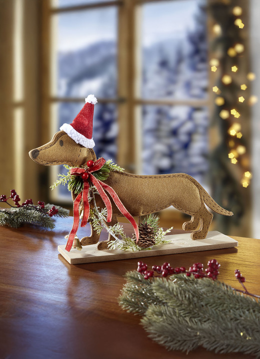 Kerstdecoraties - Vilt teckel, in Farbe BRUIN-ROOD