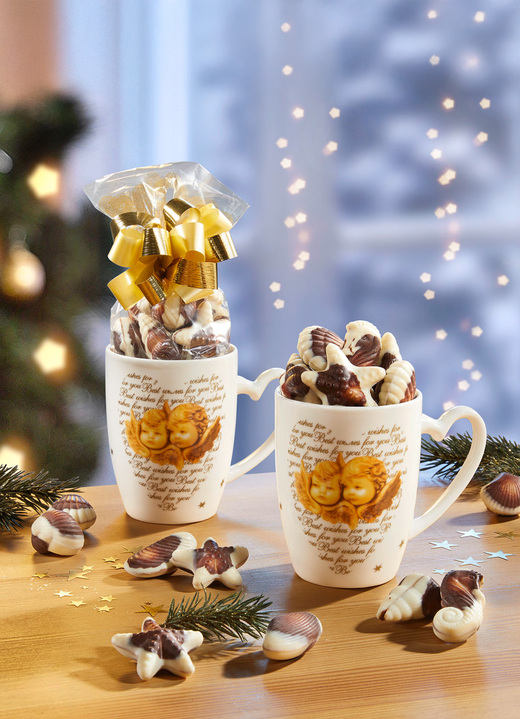 Cadeau-ideeën - Engelenbekers, set van 2, met originele Belgische chocolaatjes, in Farbe WIT-GOUD