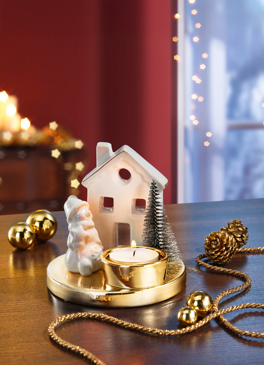 Weihnachtliche Dekorationen - Teelichthalter, in Farbe WEISS-GOLD-GRÜN