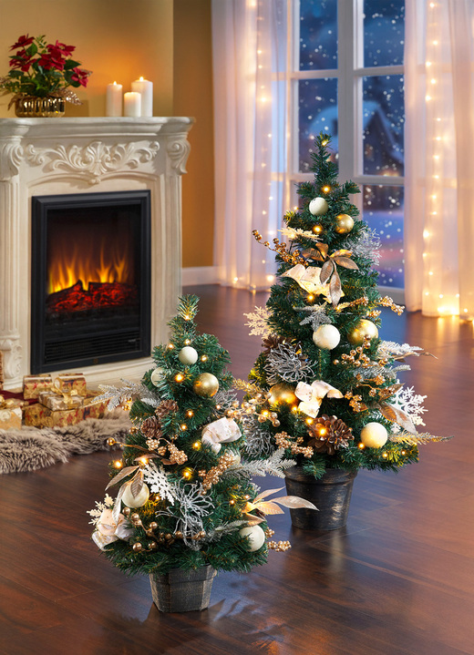 Kerstdecoraties - Verlichte kerstboom met timerfunctie, in Farbe WEISS-GOLD-GRÜN, in Ausführung klein