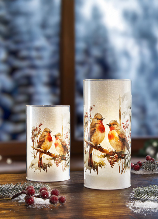 Weihnachtliche Dekorationen - Beleuchtetes Windlicht, 2er-Set, in Farbe WEISS-BRAUN-ROT