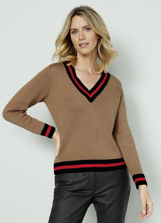 Langarm - Pullover, in Größe 038 bis 052, in Farbe CAMEL-KORALLE-SCHWARZ Ansicht 1