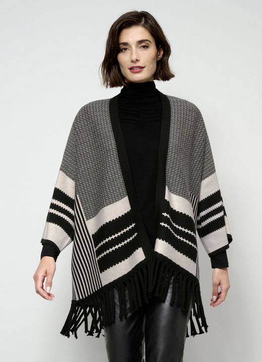 Strickjacken - Poncho-Strickjacke, in Größe 001(38-44) bis 002(46-52), in Farbe SAND MELIERT-SCHWARZ Ansicht 1
