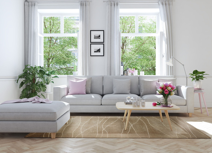 Modern - Handgeknoopte tapijten en karpetten in natuurlijke vezelkwaliteit, in Größe 165 (brug 120x180 cm) bis 290 (tapijt 250x300 cm), in Farbe SAND Ansicht 1