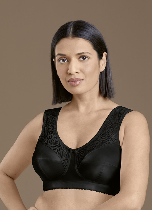 Damesmode - Anita reliëfbeha met kanten inzetstukken, in Größe 080 bis 115, in Cup C, in Farbe ZWART Ansicht 1