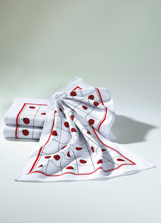 Huishoudhulpjes - Theedoeken, set van 3, van 100% katoen, in Farbe WIT/ROOD Ansicht 1