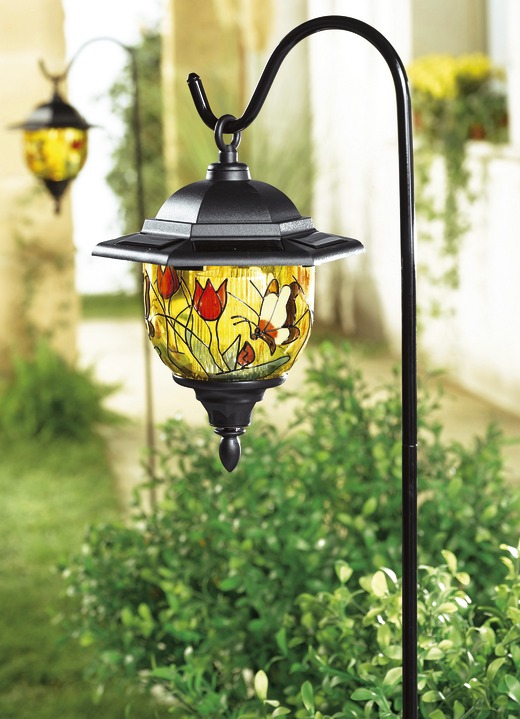 Tuin - Tiffany-hangverlichting op zonne-energie, set van 2, in Farbe ZWART