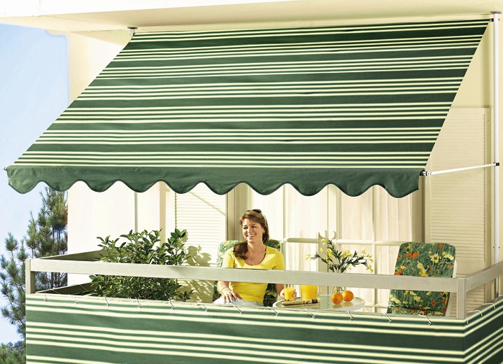 Zon bescherming - Klem-zonnescherm met kettingaandrijving binnenin, in Größe 150 (Breedte 150 cm) bis 400 (Breedte 400 cm), in Farbe GROEN-WIT Ansicht 1