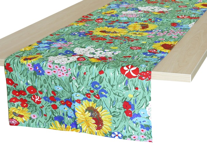 Tafellakens - Dichtgeweven tafellinnen gemaakt in Duitsland, in Farbe ZOMERWEIDE, in Ausführung Tafelloper, L160xW50 cm Ansicht 1