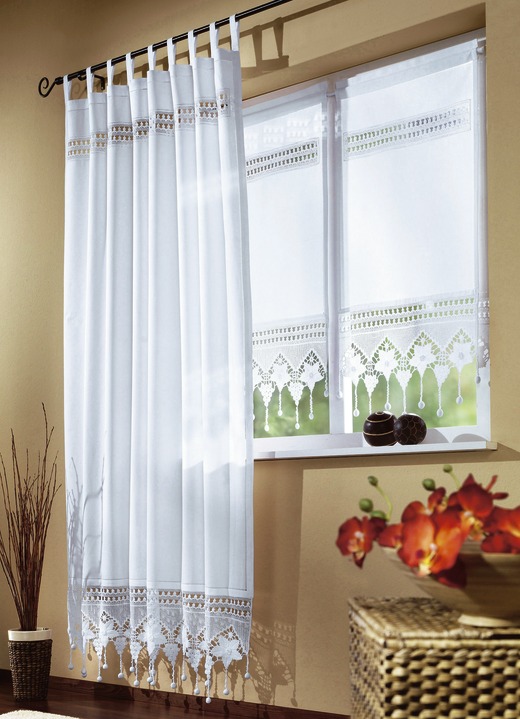 Klassiek - Handgemaakte raamdecoratie in landelijke stijl, in Größe 361 (Zij-overgordijn, H 150 x B 120 cm) bis 827 (Schuifgordijn, H 130 x B 50 cm), in Farbe WIT Ansicht 1