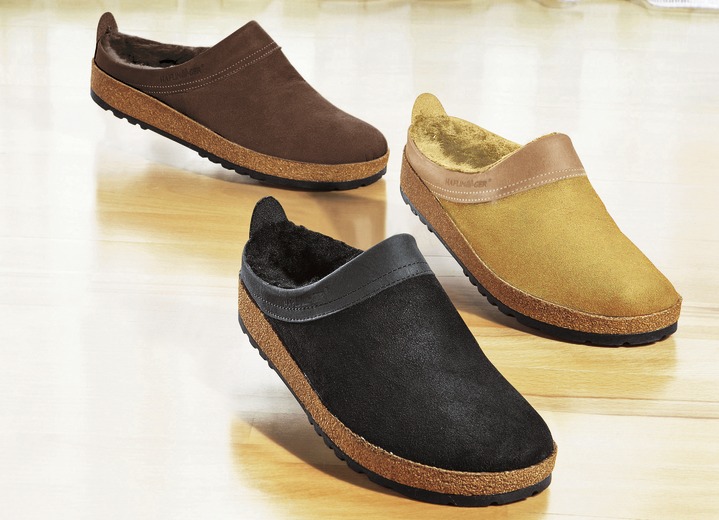 Sandalen & slippers - Klompen van lamsvacht, voor dames en heren, van Haflinger, in Größe 036 bis 046, in Farbe BEIGE