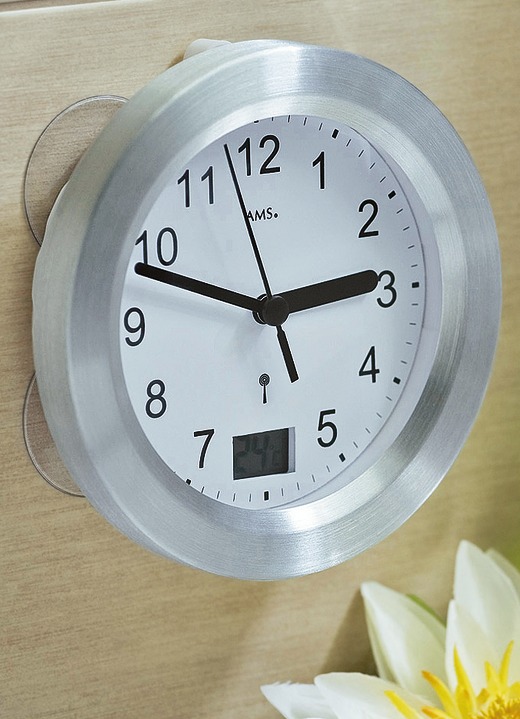 Badkamer-accessories - Badkamerklok met digitale temperatuurweergave, in Farbe ZILVER, in Ausführung Quartz horloge Ansicht 1