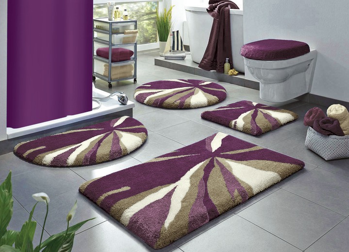 Badmatten - Badset in superzachte en comfortabele kwaliteit, in Größe 100 (Matje, halfrond 50/80 cm) bis 112 (Toiletdekselafdekking 47/50 cm), in Farbe PRUIM Ansicht 1