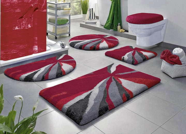 Badmatten - Badset in superzachte en comfortabele kwaliteit, in Größe 100 (Matje, halfrond 50/80 cm) bis 112 (Toiletdekselafdekking 47/50 cm), in Farbe ROOD Ansicht 1