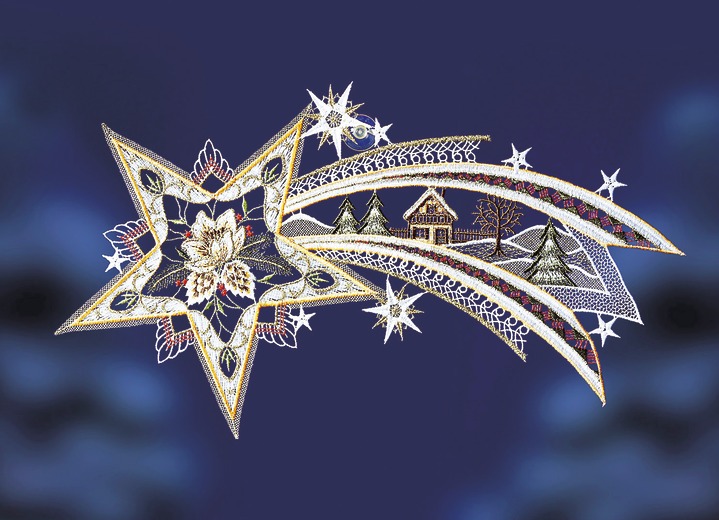 Raamhangers - Raamdecoratie vallende ster van Plauener kant, in Farbe GOUD