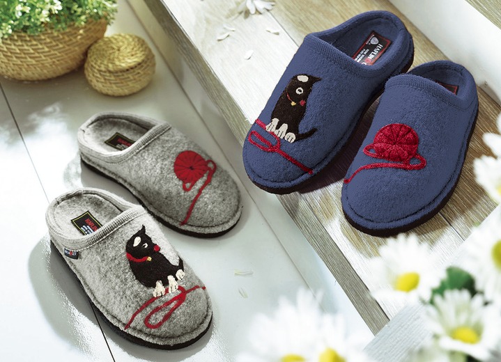 Huisschoenen - Haflinger pantoffels Caty, van hoogwaardig scheerwol, in Größe 036 bis 042, in Farbe BLAUW Ansicht 1
