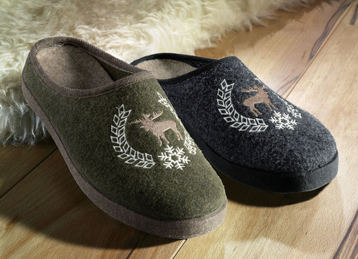 Huisschoenen - Pantoffels van wolvilt, in Größe 039 bis 046, in Farbe ANTRACIET