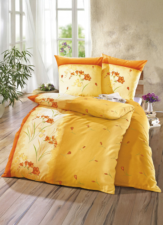 Beddengoed - Gemakkelijk strijkbare DOBNIG beddengoedset met ritssluiting, in Größe 111 (40/80 cm + 135/200 cm) bis 412 (voordeelset, 4-delig), in Farbe ORANJE Ansicht 1