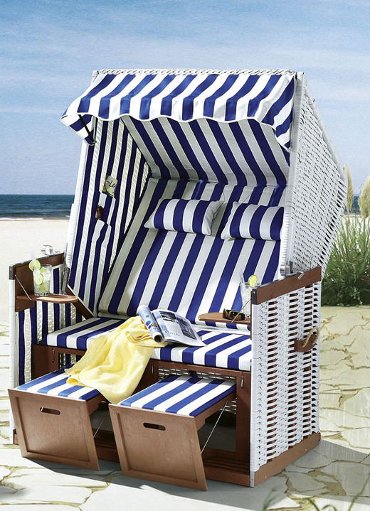 Tuinmeubels - Strandstoel met onderhoudsvriendelijk kunststof vlechtwerk, in Farbe BLAUW-WIT Ansicht 1