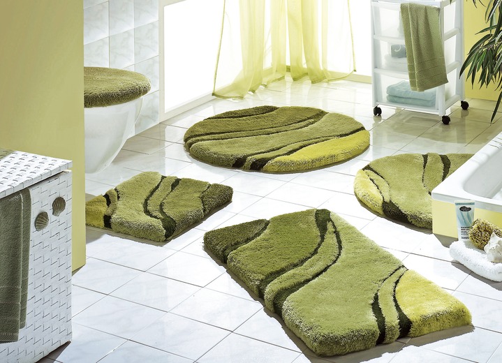 Kleine Wolke - Moderne badkamerset van Kleine Wolke, in Größe 100 (Matje, halfrond 50/80 cm) bis 112 (toiletdekseldeksel met koord, 47/50 cm)), in Farbe GROEN Ansicht 1