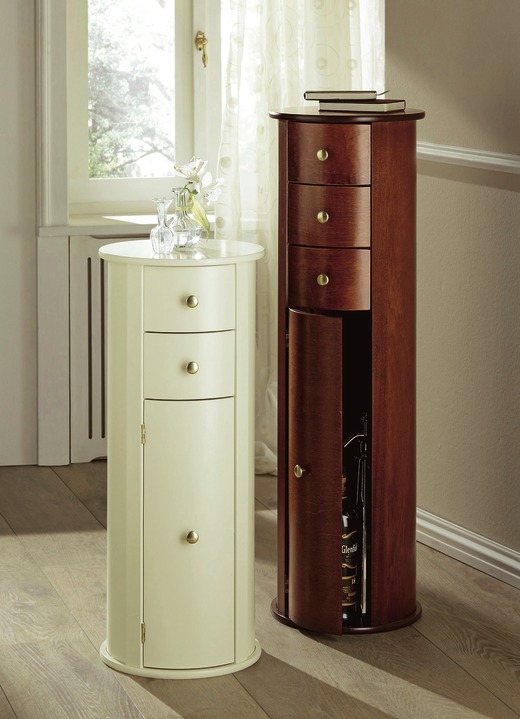 Klassische Möbel - Teilmassive Kommode in säulenartiger Form, in Farbe BEIGE, in Ausführung 2 Schubladen