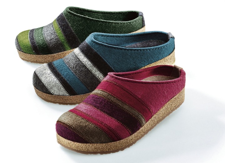 Huisschoenen - Haflinger pantoffel van wolvilt, in Größe 036 bis 046, in Farbe TURQUOISEBLAUW