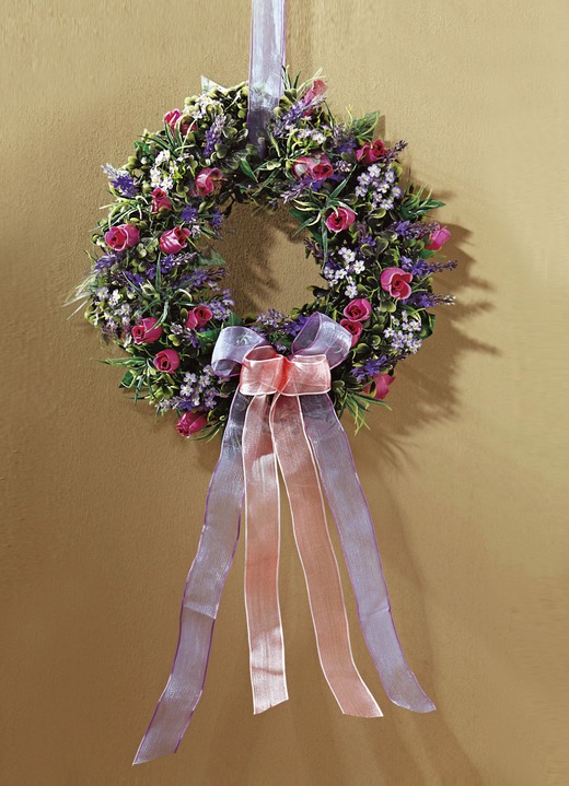 - Wandkrans met rozen, vergeet-mij-nietjes en lavendel, in Farbe