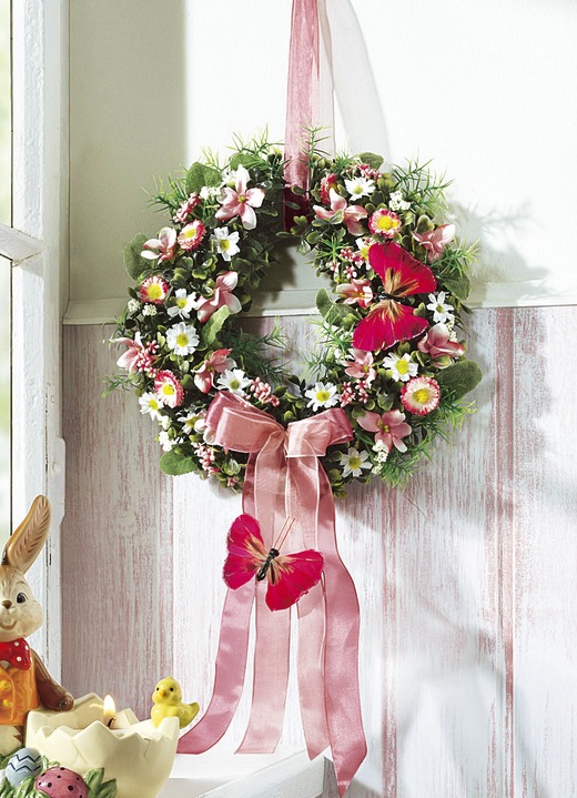 Kunst- & textielplanten - Muurkrans met voorjaarsbloemen, in Farbe