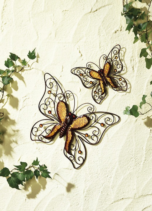 Tuindecoraties - Set van 2 vlinder wanddecoraties, in Farbe ORANJE/KOPER