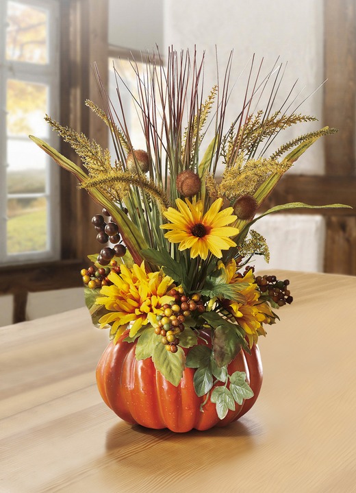Kunst- & textielplanten - Pompoen-bloemstuk, in Farbe