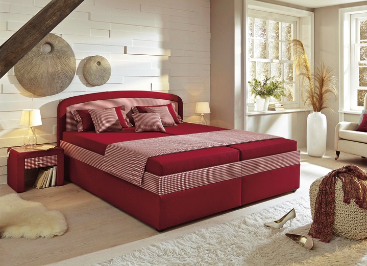 Gestoffeerde bedden - Gestoffeerd bed met ruime bedkast, in Farbe BORDEAUX, in Ausführung Federkern festivalposter, lighoogte 42 cm Ansicht 1