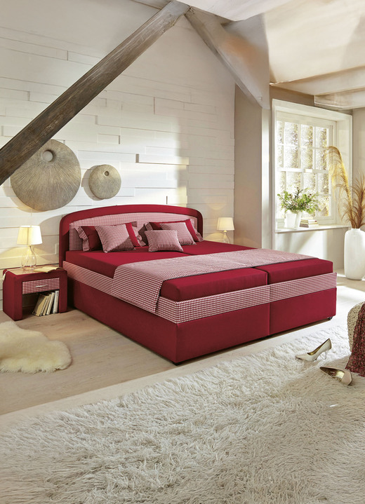 Gestoffeerde bedden - Gestoffeerd bed met ruime bedkast, in Farbe BORDEAUX, in Ausführung Federkern festivalposter, lighoogte 42 cm Ansicht 1
