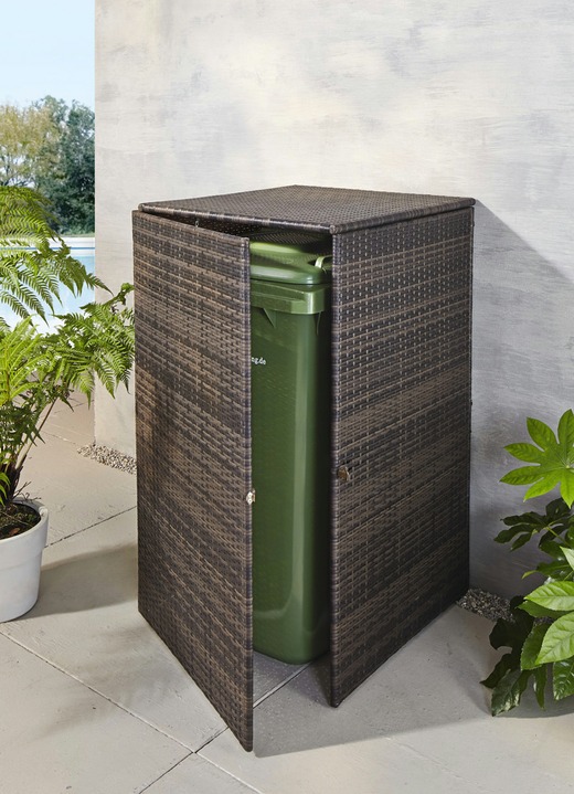 Garten - Mülltonnenschrank aus witterungsbeständigem Kunststoffgeflecht, in Farbe BRAUN, in Ausführung klein Ansicht 1