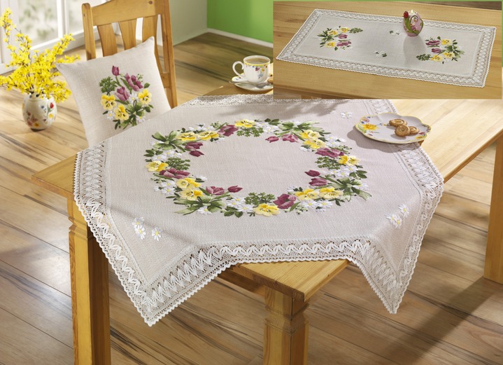 Tafellakens - Schäfer Tafel- en kamerdecoratie, in Größe 103 (Loper, 50/100 cm) bis 404 (kussensloop, 40/ 40 cm), in Farbe MULTICOLOR, in Ausführung Borduurset Ansicht 1