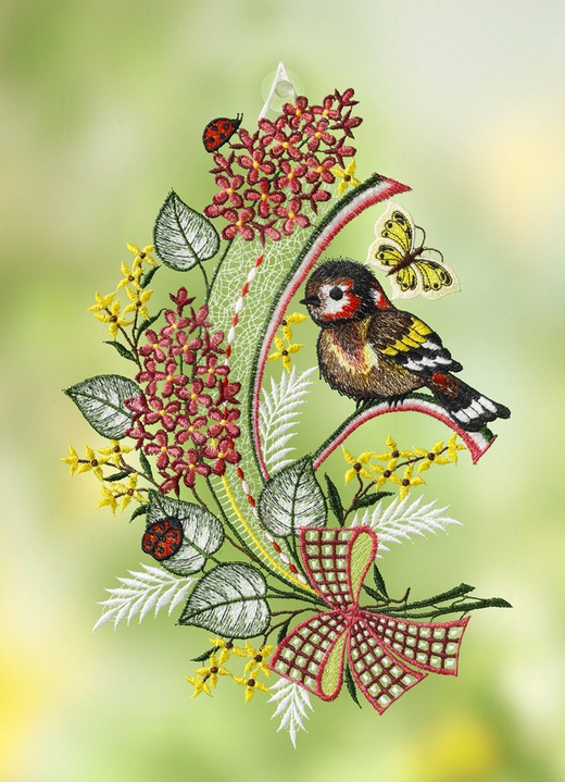 Raamhangers - Raamdecoratie vogeltje van echt kantwerk uit Plauen, in Farbe MULTICOLOR