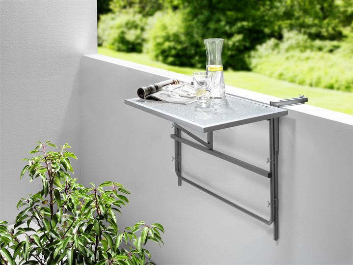 Tuinmeubels - Balkonhangtafel met glazen blad, in Farbe ZILVER, in Ausführung Balkon-hangtafel klein Ansicht 1